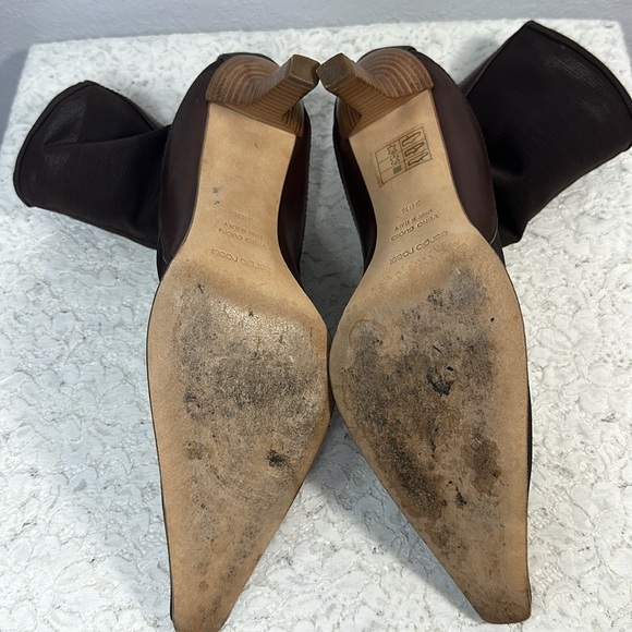 Sergio Rossi Brown Leather Nylon/ Spandex Pull On Boots - Picture 10 of 11